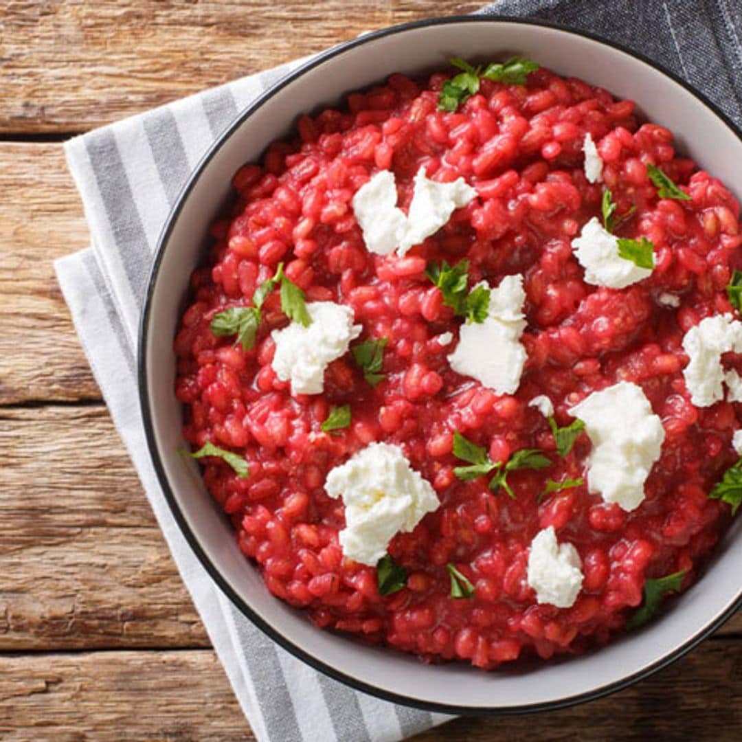 Risotto de cebada con remolacha y queso de cabra