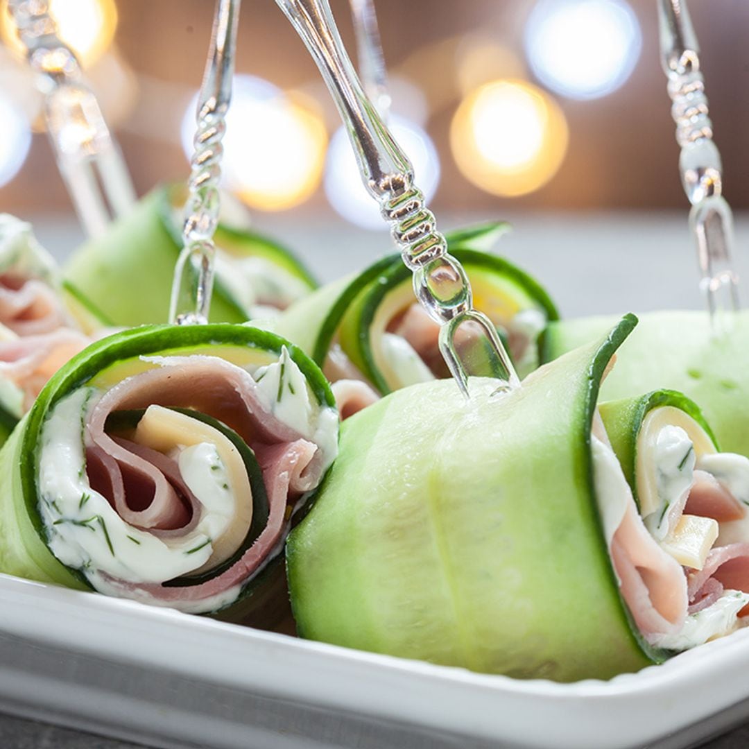 Bocaditos de pepino con jamón, queso y mayonesa al eneldo