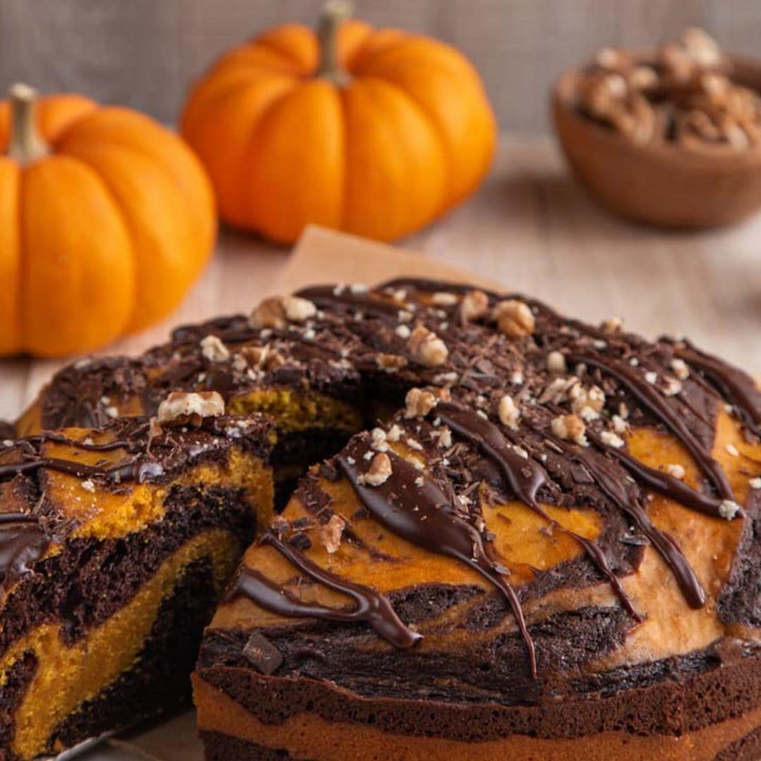 Bizcocho de calabaza y chocolate con nueces