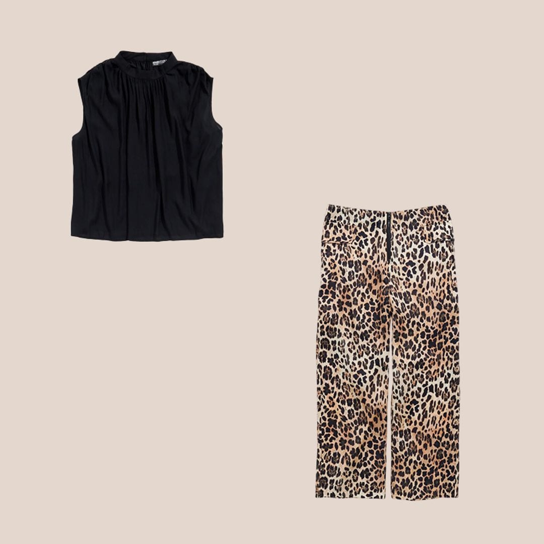 blusa negra y pantalones de animal print