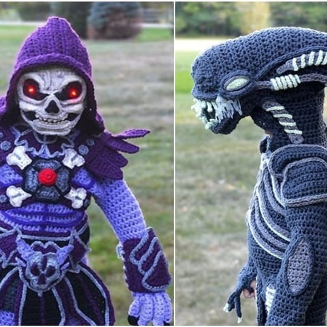 Mamá sorprende en redes sociales con increíbles disfraces tejidos de Alien y Skeletor para sus pequeños