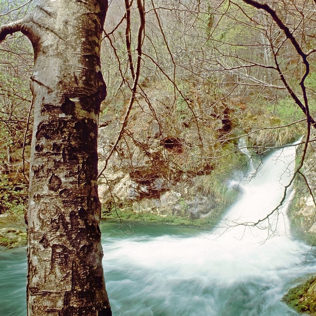 Una de las muchas cascadas del río Urederra, cerca de su nacimiento, en la sierra de Urbasa. 