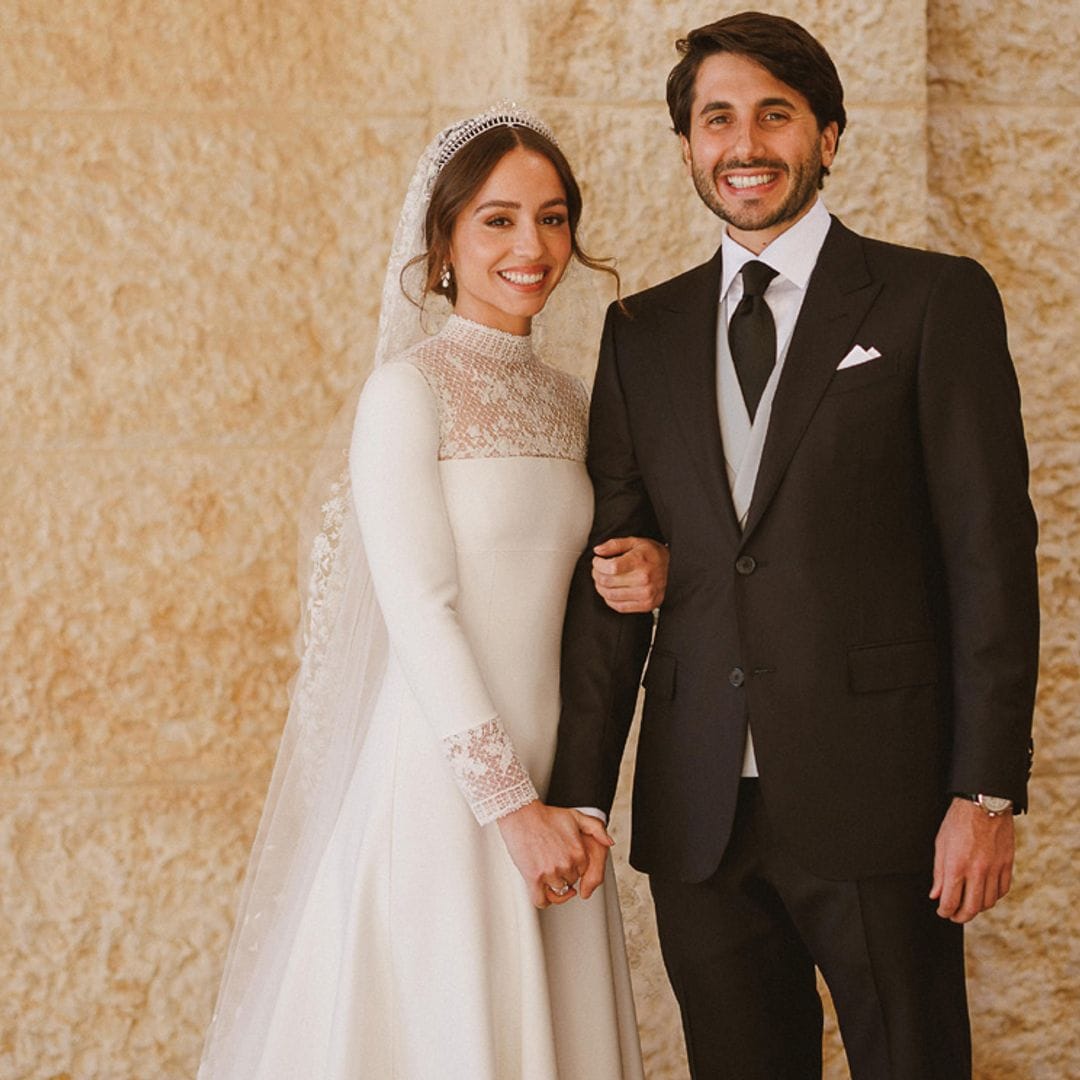 Minimalista y con velo bordado: el vestido de novia de la princesa Iman de Jordania al detalle