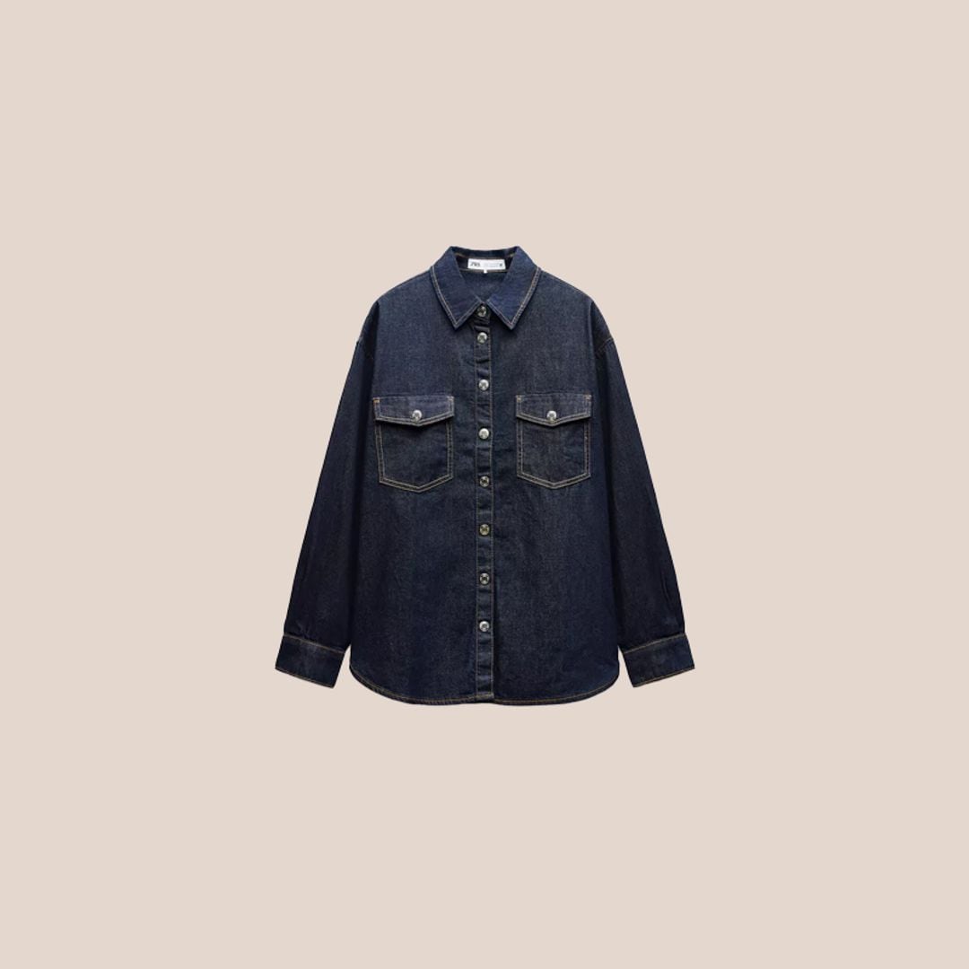 Dark denim button-down shirt