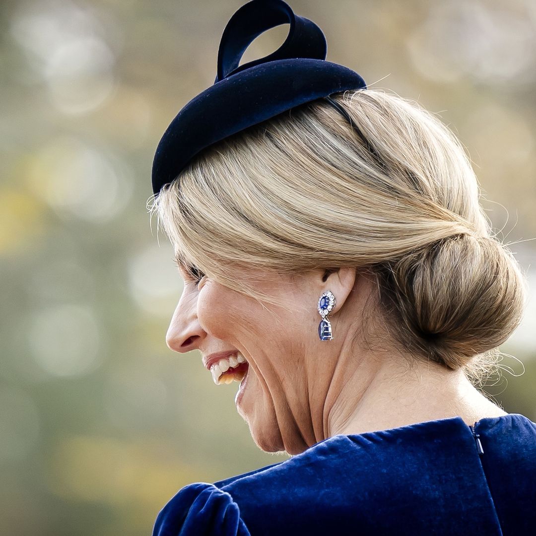 Máxima de Holanda vestido terciopelo azul Chipre