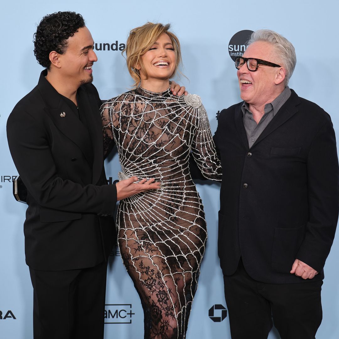 Tonatiuh, Jennifer Lopez and Bill Condon attend the "Kiss Of The Spider Woman" Premiere during the 2025 Sundance Film Festival at Eccles Center Theatre on January 26, 2025 in Park City, Utah.  (Photo by Neilson Barnard/Getty Images)