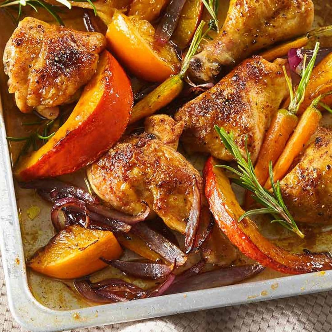 Pollo al horno con naranja y verduras de otoño