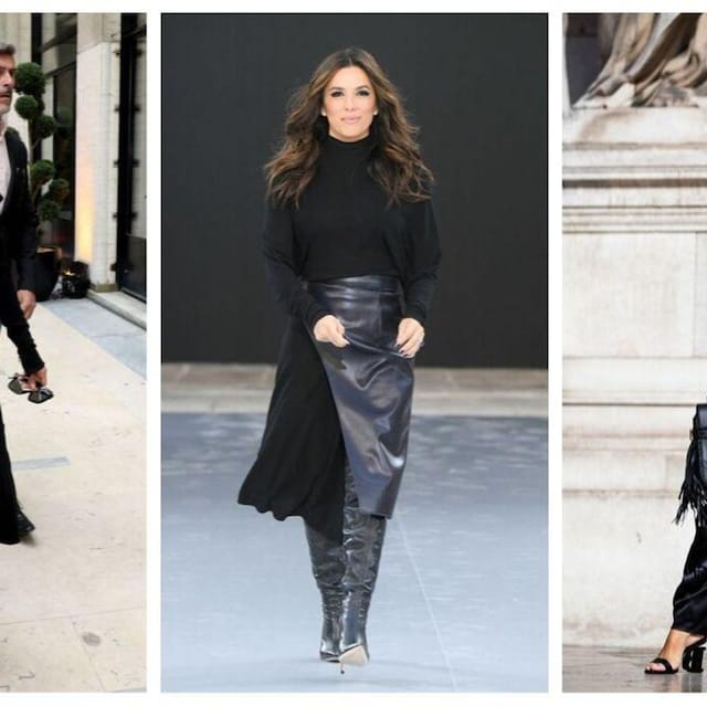 eva longoria en total black look en paris fashion week