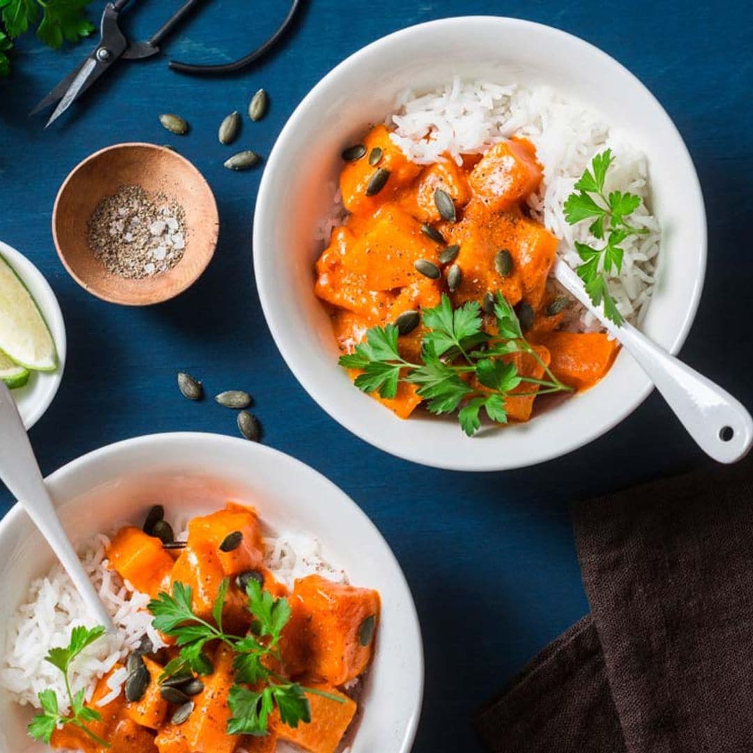 Calabaza al curry con arroz