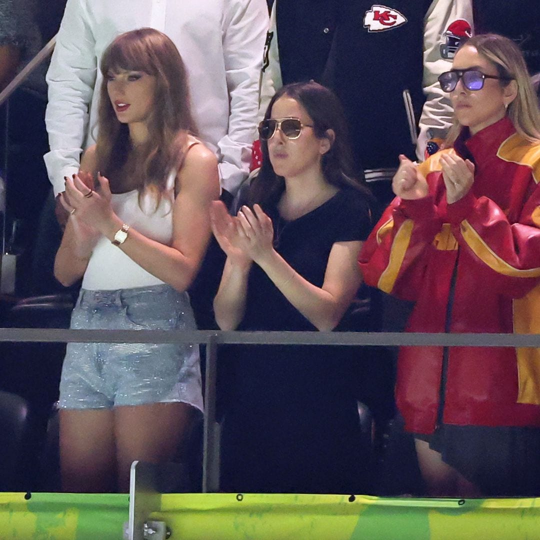 Ashley Avignone, Taylor Swift, Alana Haim and Este Haim attend Super Bowl LIX at Caesars Superdome on February 09, 2025 in New Orleans, Louisiana. (Photo by Gregory Shamus/Getty Images)