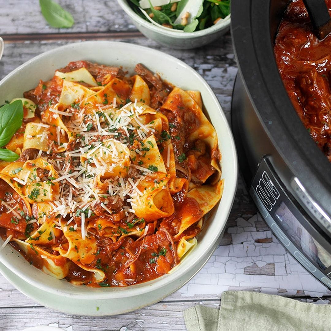 'Pulled ragú' de pechuga al estilo italiano con pasta