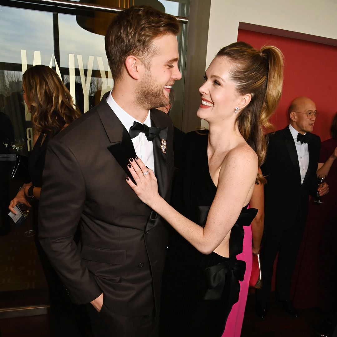 Leo Woodall and Meghann Fahy attend the EE BAFTA Film Awards 2025 Champagne Reception at The Royal Festival Hall on February 16, 2025 in London, England