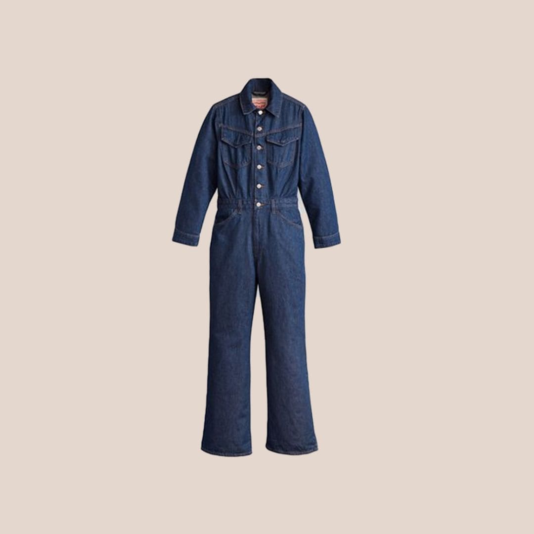 dark denim long sleeve jumpsuit