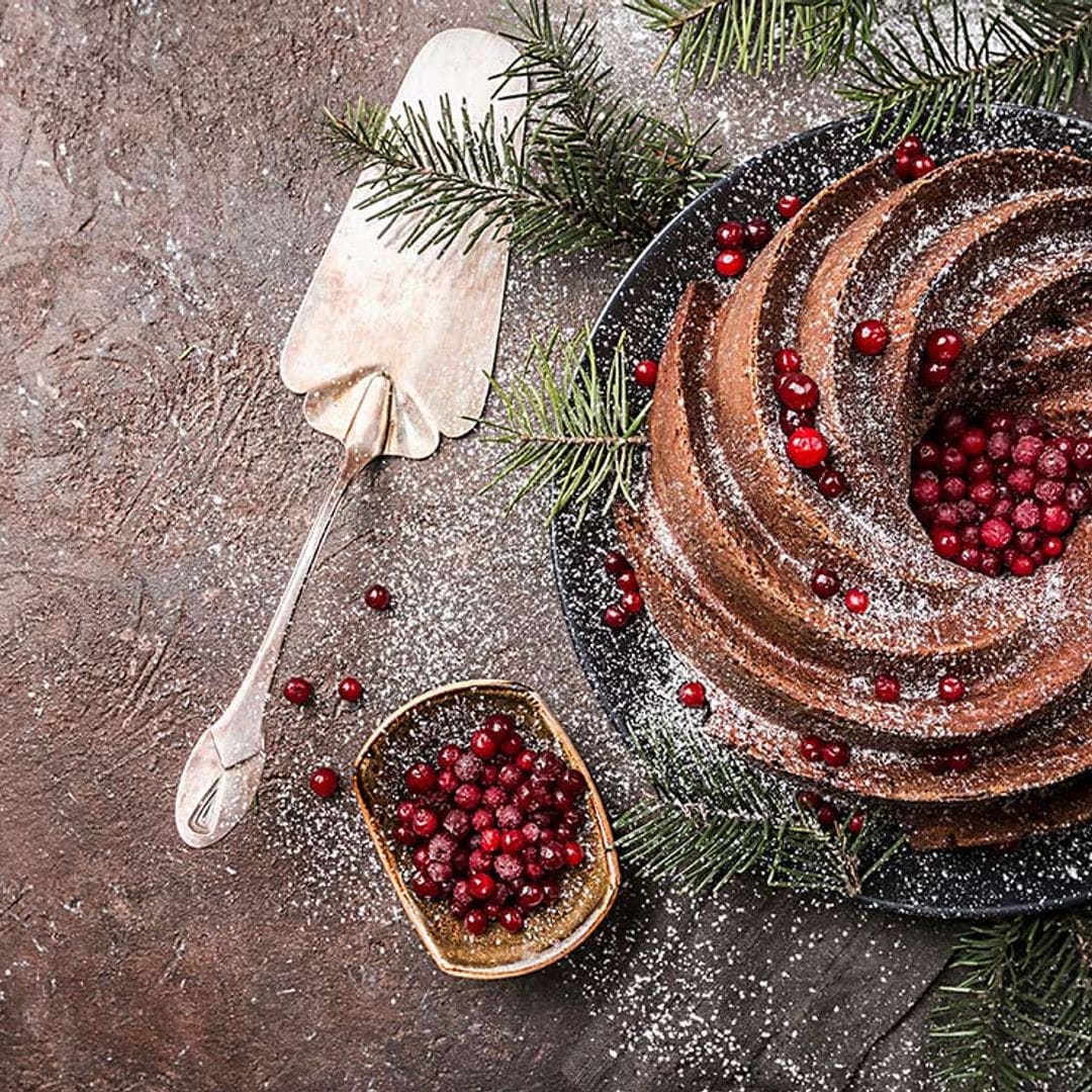 Bundt cake de chocolate y jengibre con arándanos