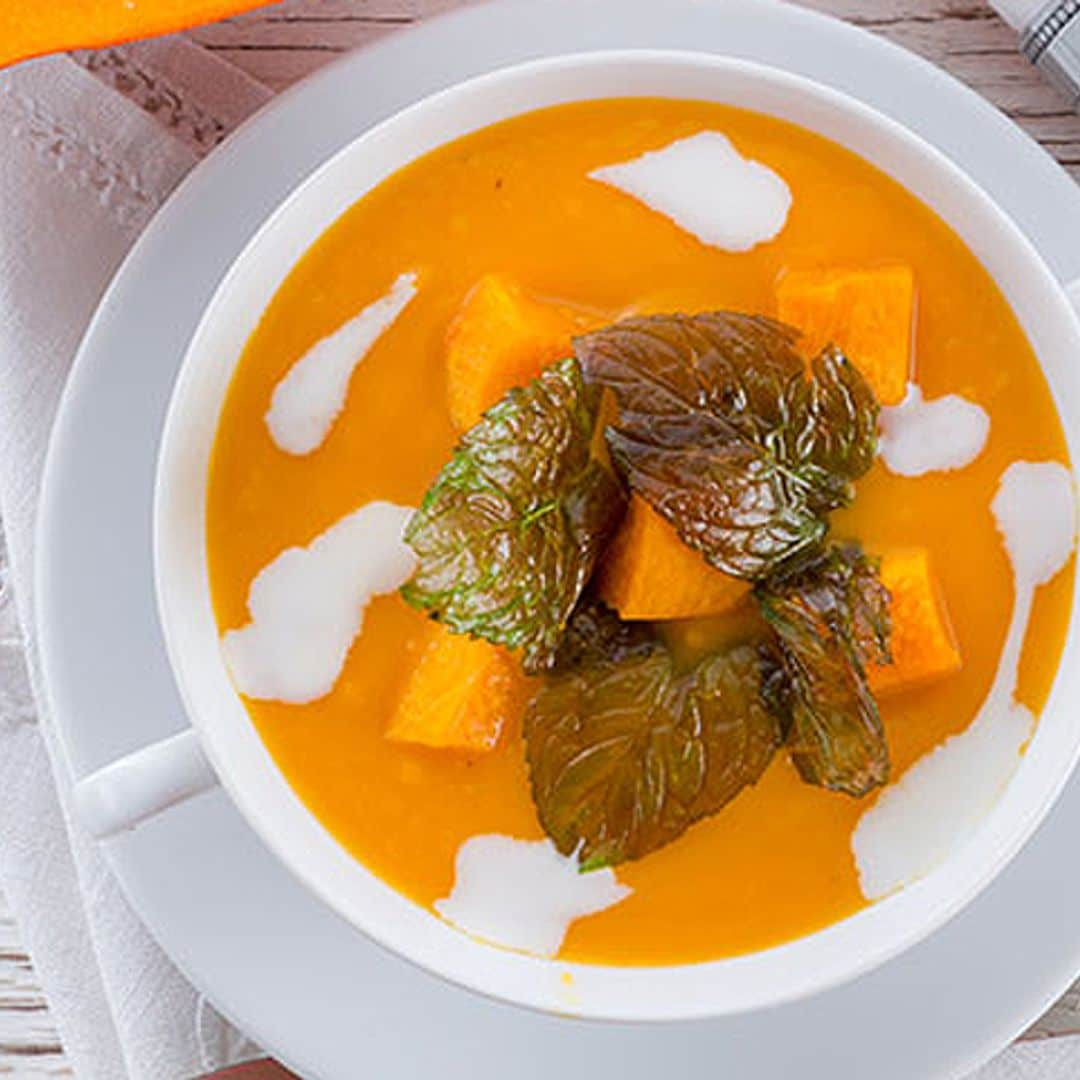 Calabaza en dos texturas con jengibre y leche de coco