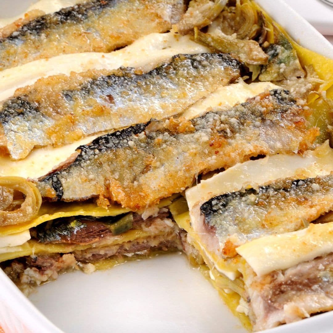 Lasaña de sardinas con alcachofas