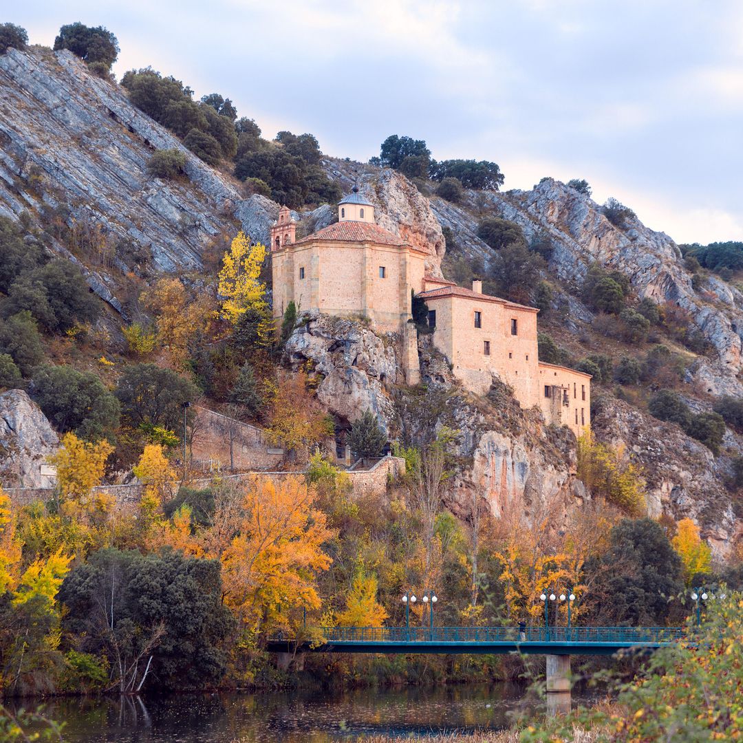 Hermitage of San Saturio de Soria on the banks of the Duero River in autumn