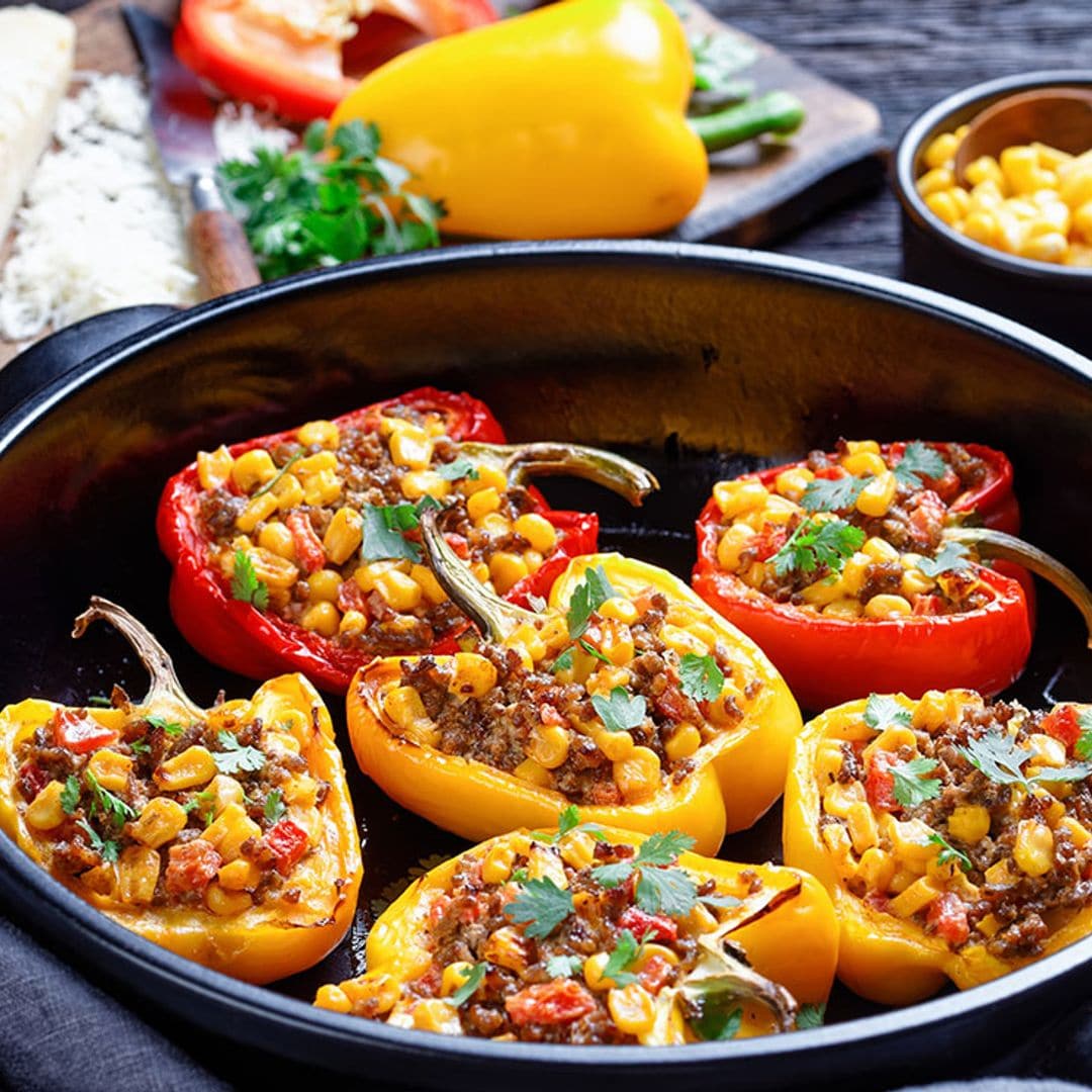 Pimientos rellenos de morcilla de arroz y maíz