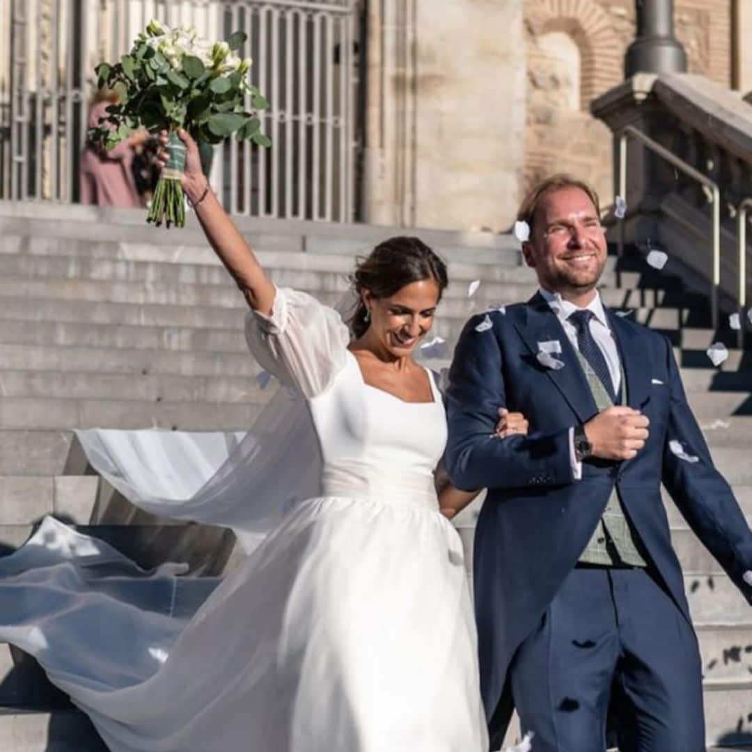 La historia de Henar, la novia que se casó en Madrid con un vestido desmontable de mangas abullonadas