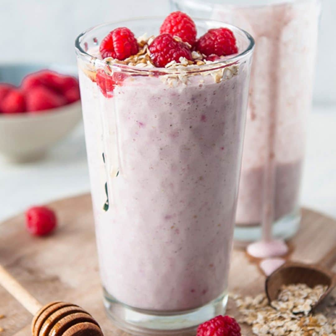 'Smoothie' de frambuesas con avena y semillas de lino