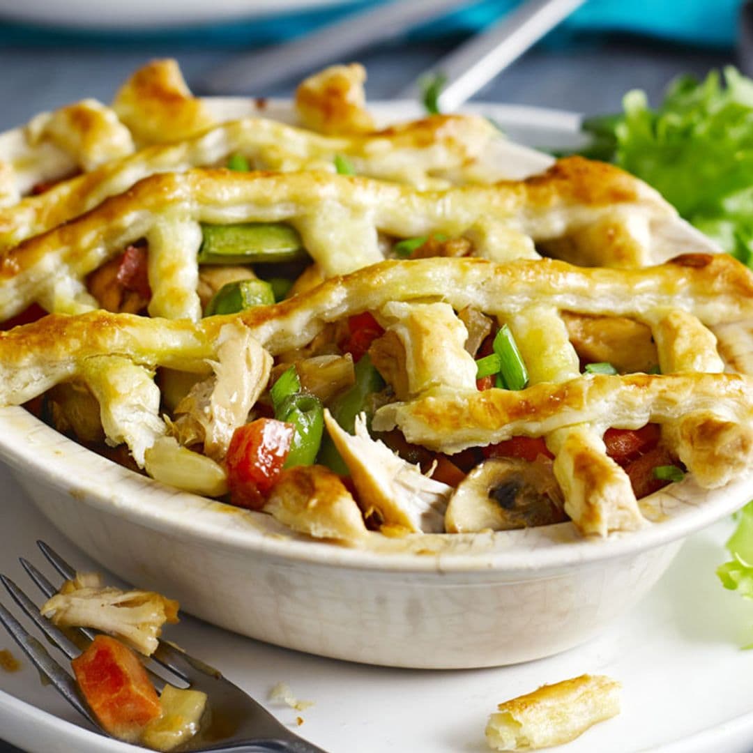 Pastel de pavo, setas y verduras