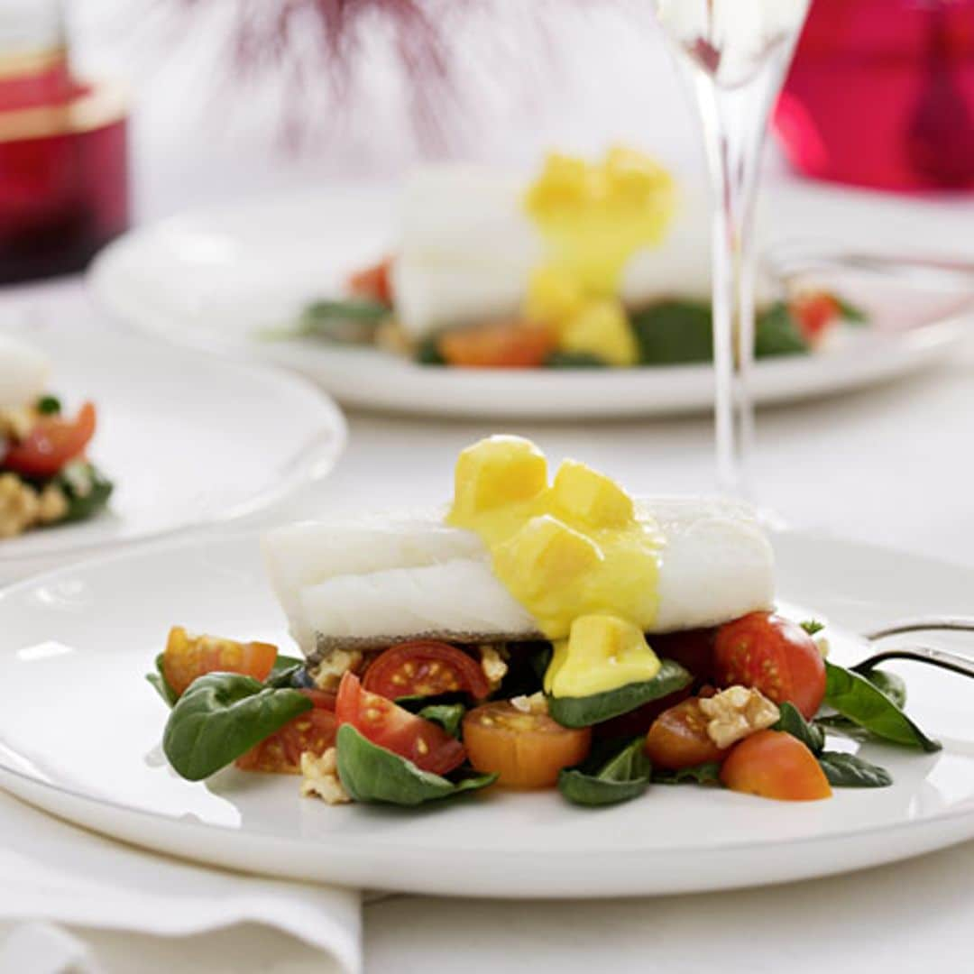 Bacalao con ensalada y vinagreta de mango