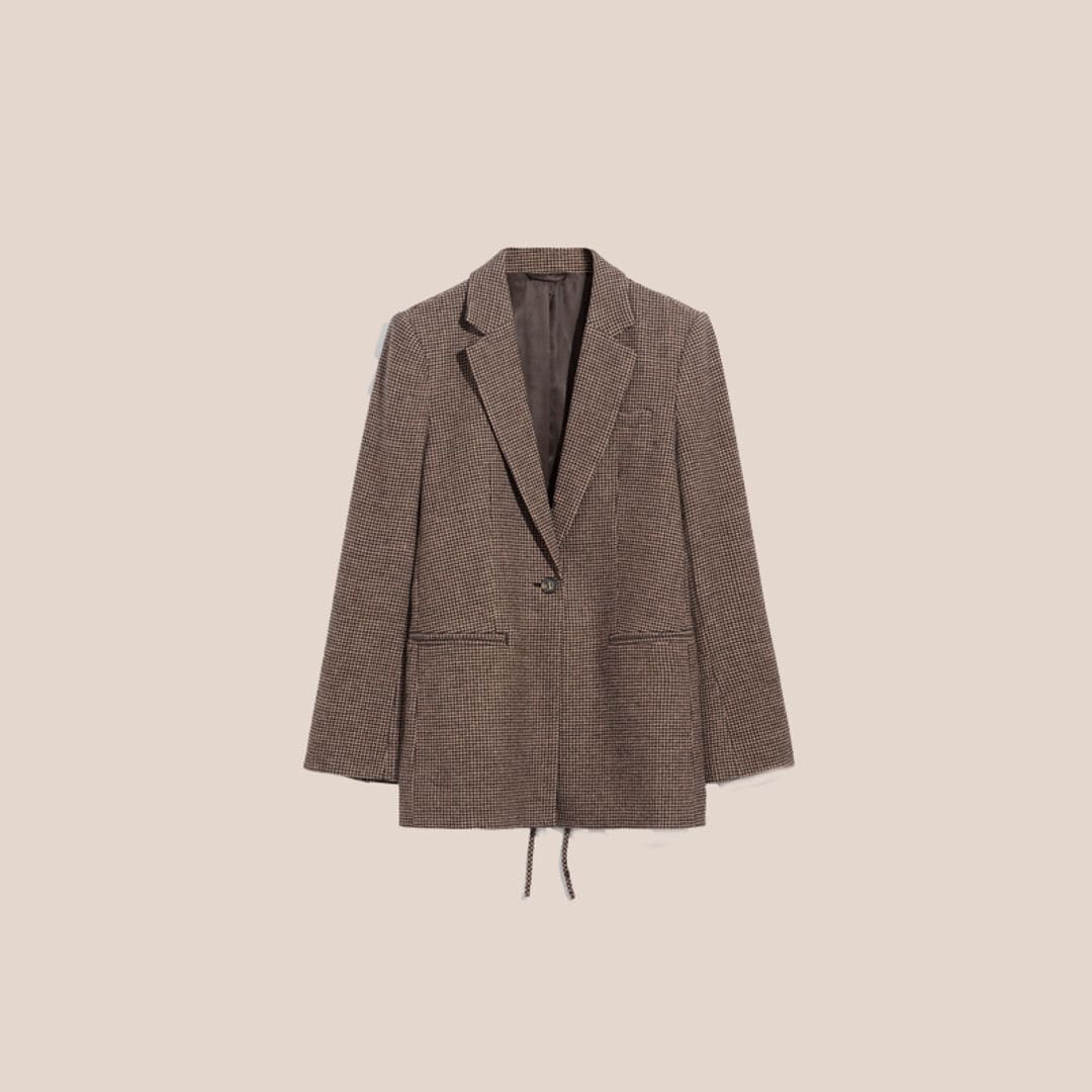 blazer de cuadros con lazada 