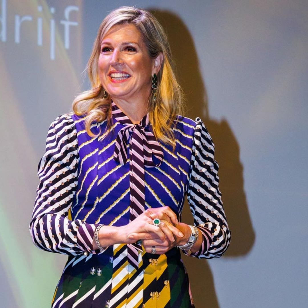 Máxima recupera su vestido-corbata de hace seis años y estrena reloj de 6.000 euros