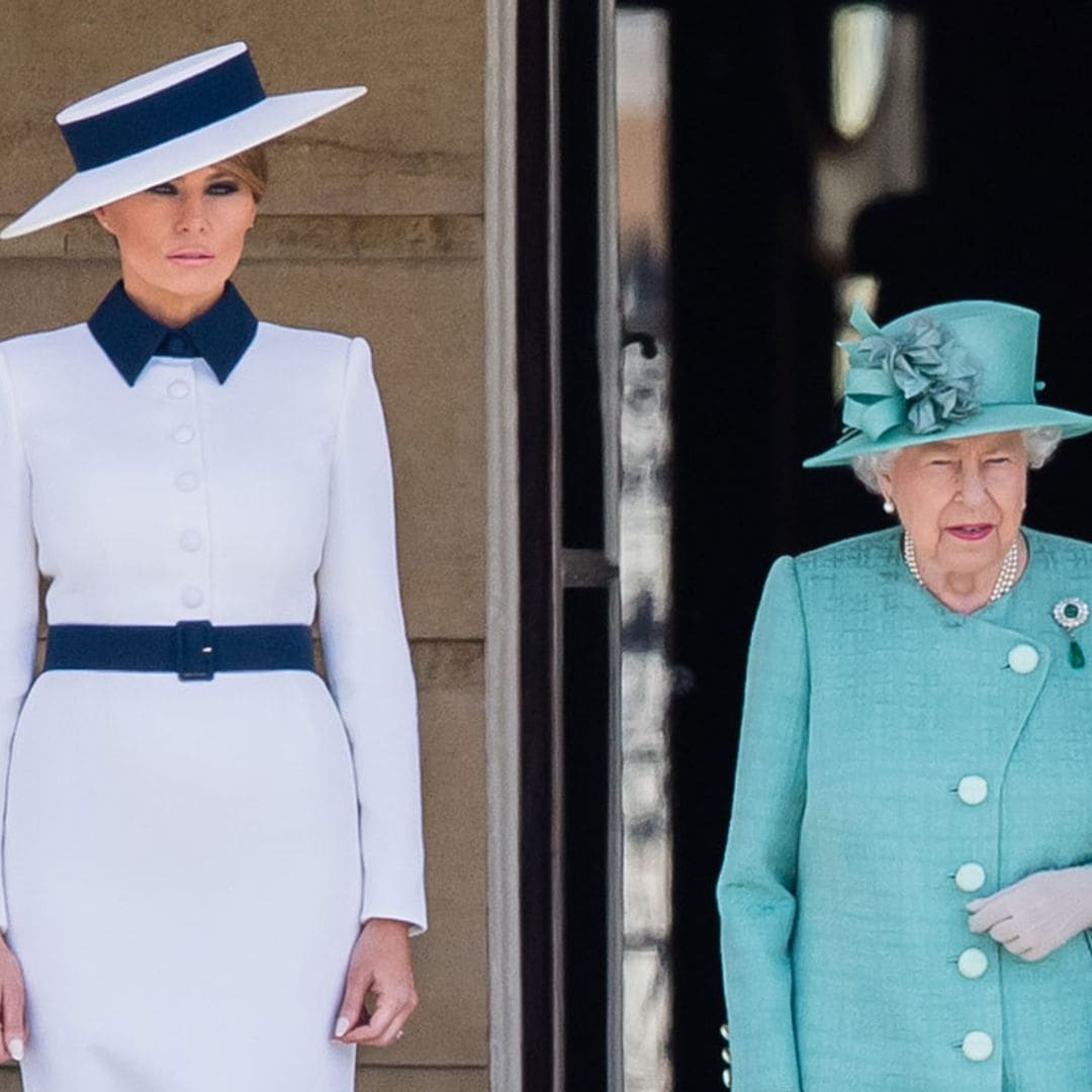 Melania Trump acierta con un vestido 'efecto traje' en su encuentro con la reina Isabel II