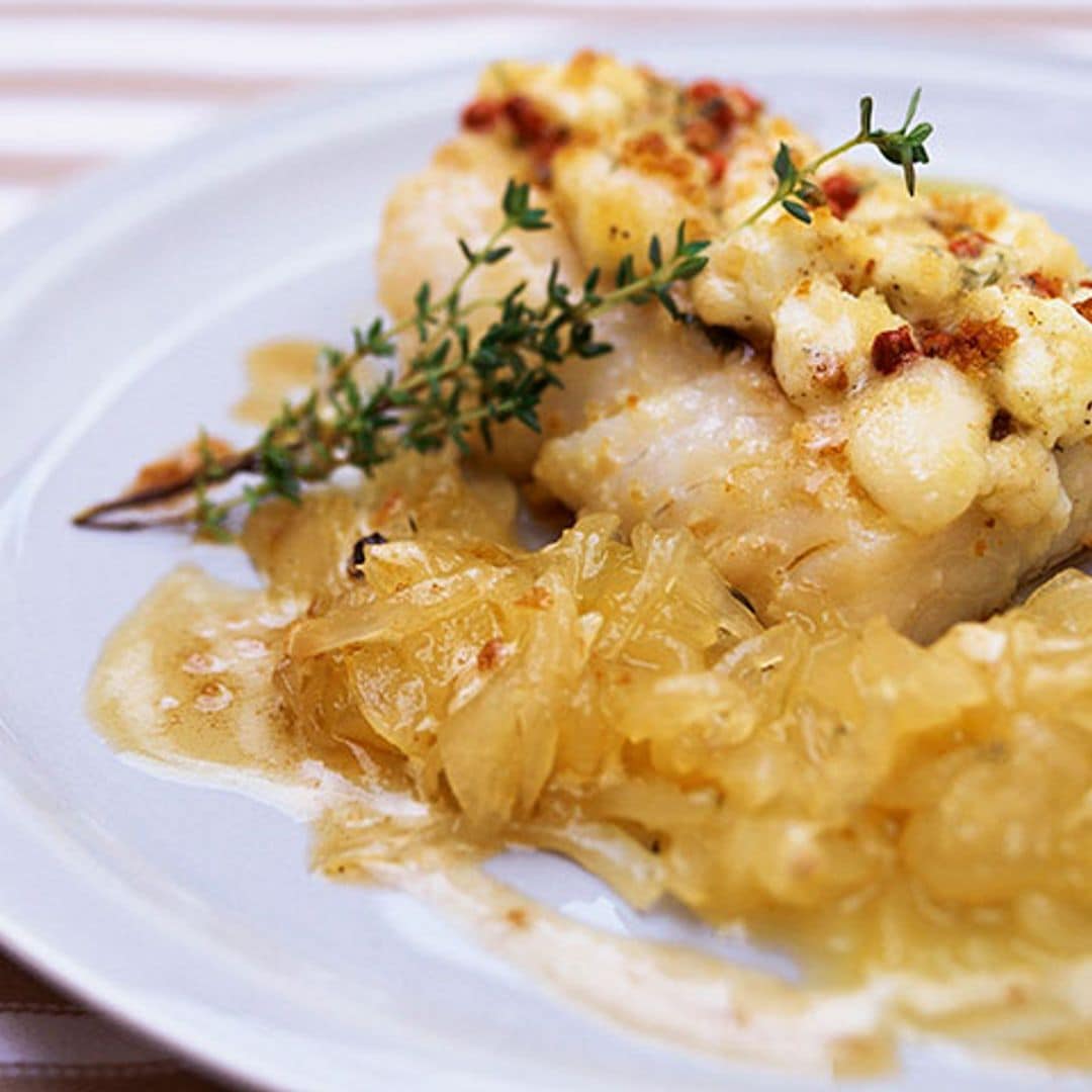 Bacalao con queso de cabra y manzana