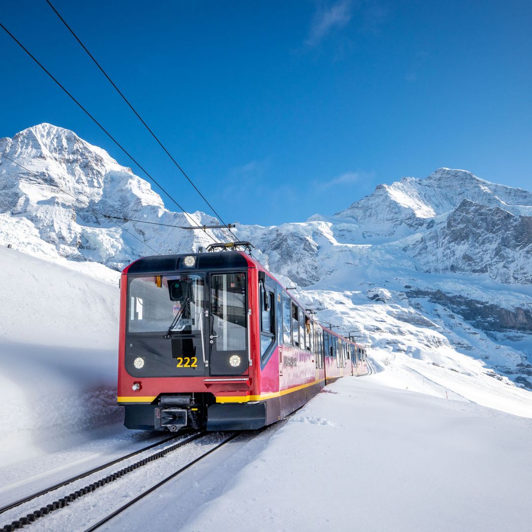 Tren en la región de Junfrau, Alpes, Suiza