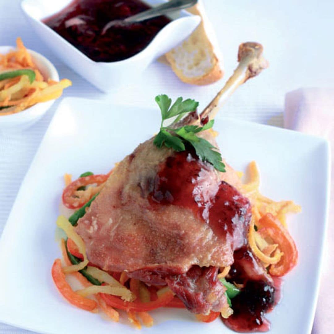 Confit de pato con moras