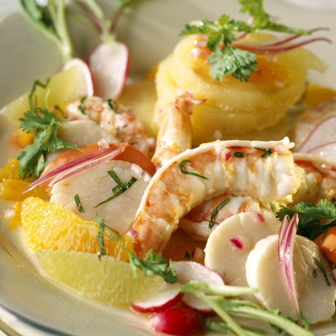 Ensalada templada de cigalas con rabanitos