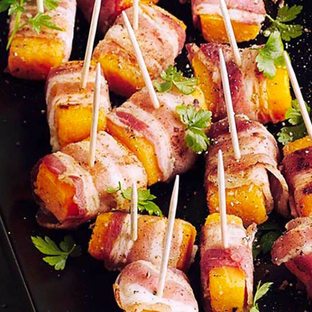 Brochetas de calabaza y panceta