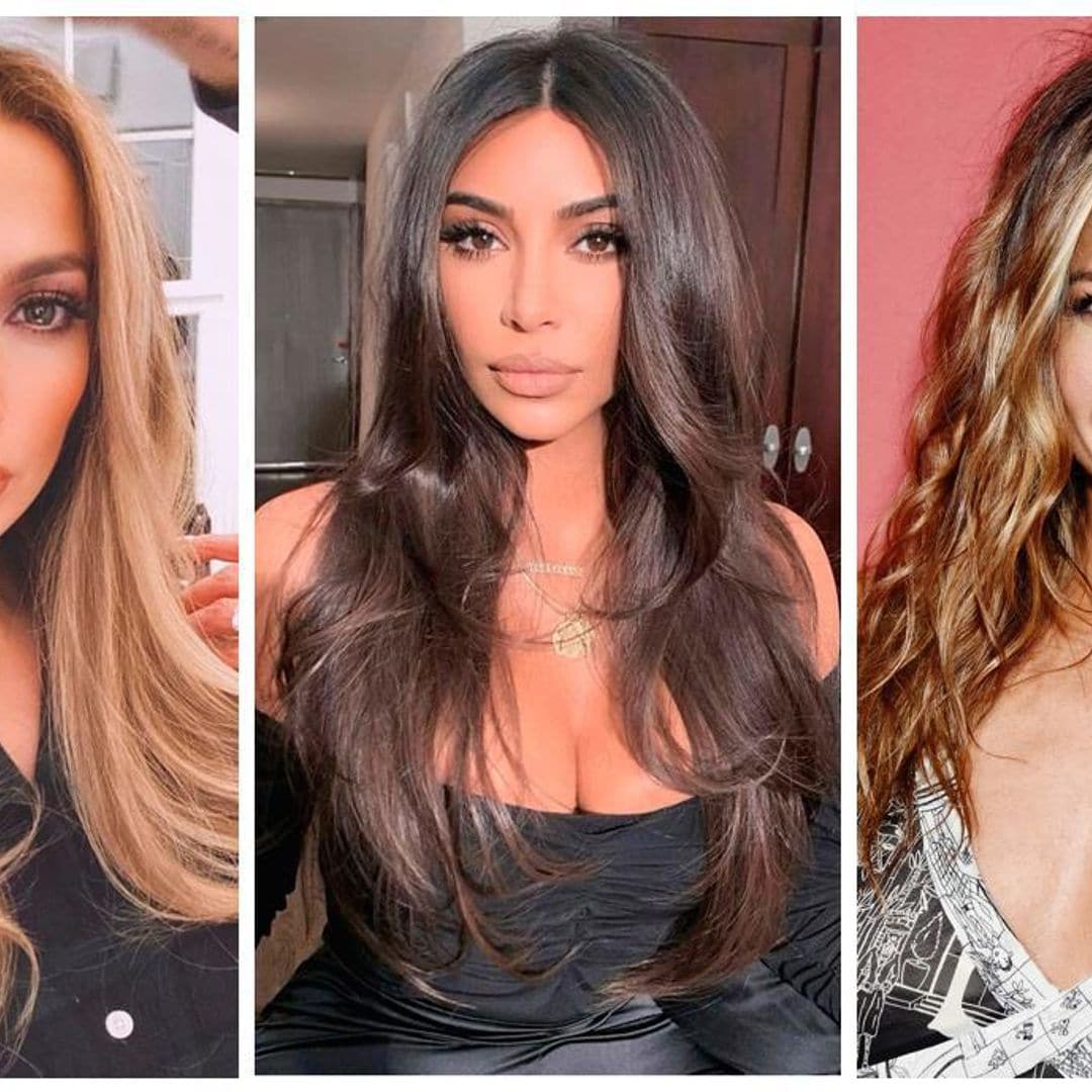 collage jennifer lopez kim kardashian y jennifer aniston con el peinado del momento