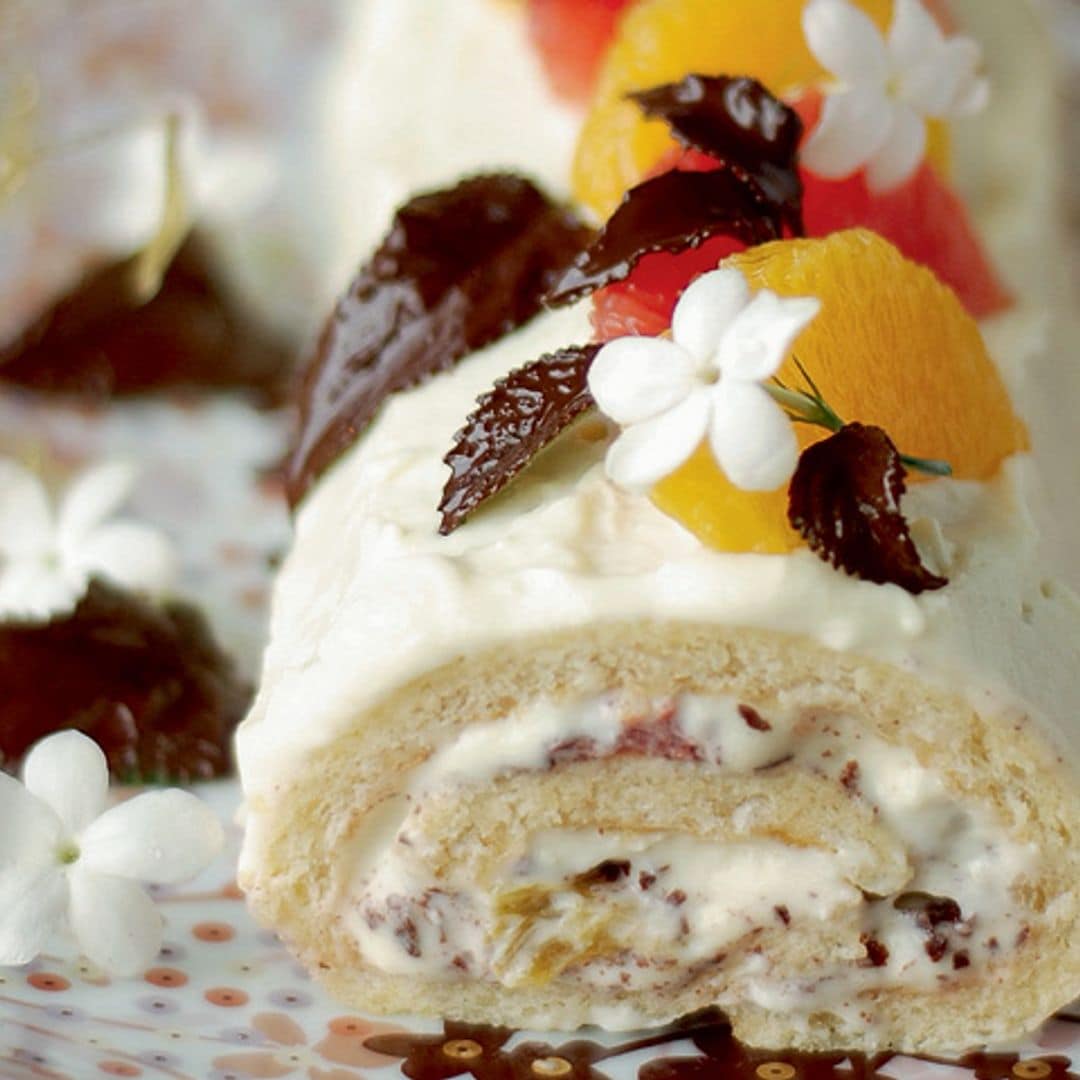 Brazo de gitano con chocolate blanco y cítricos