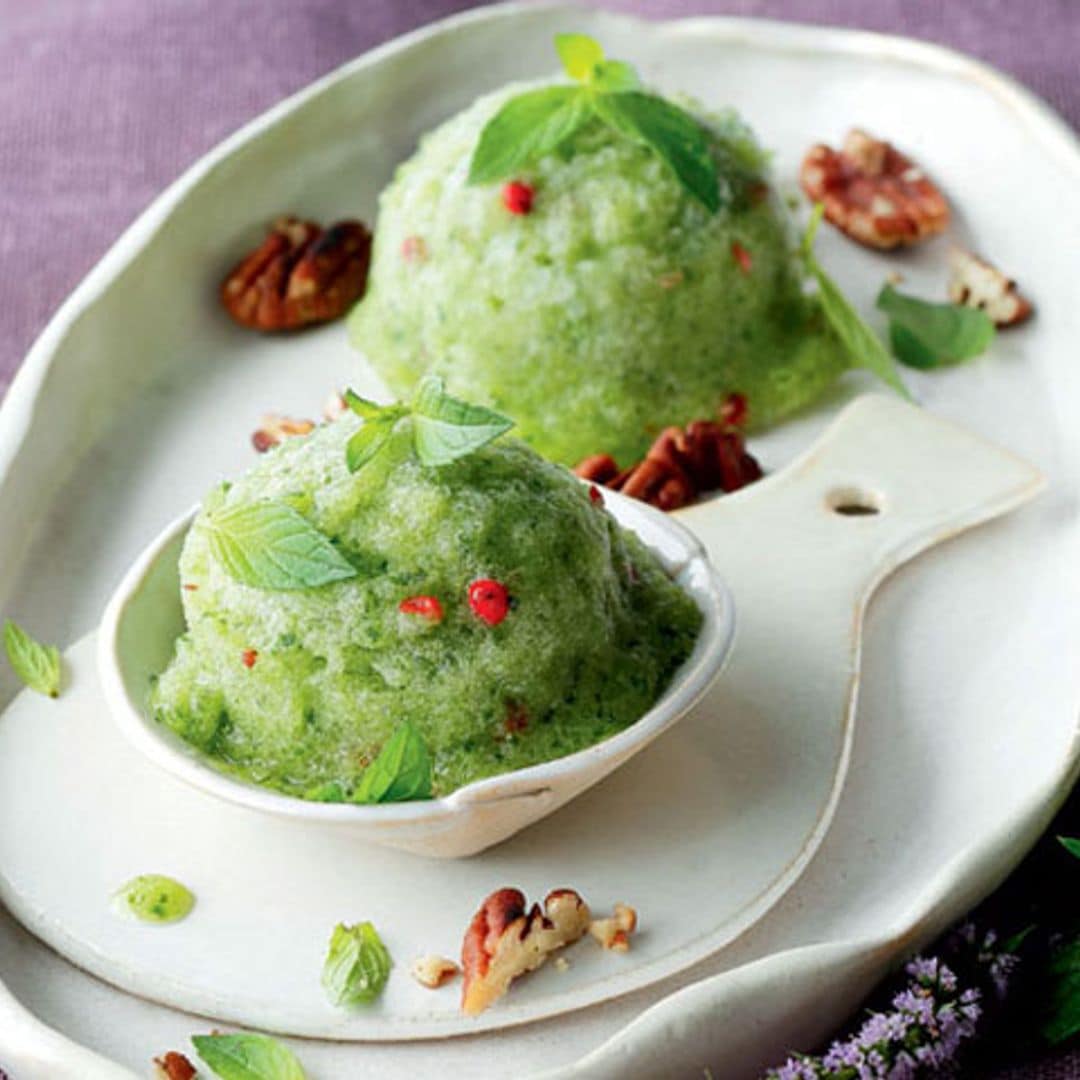 Sorbete de pepino a la menta con nueces