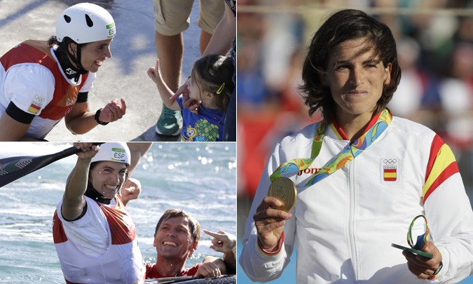 Maialen Chourraut celebra su oro en Río con el beso de su marido y su hija de 3 años