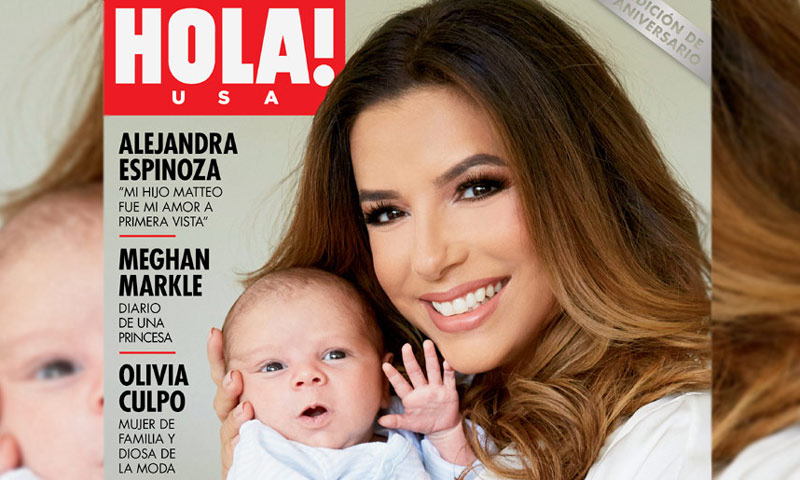 Eva Longoria presentando en exclusiva a su hijo en HOLA! USA 