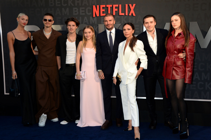 La familia Beckham en la premiere de Londres del documental de David