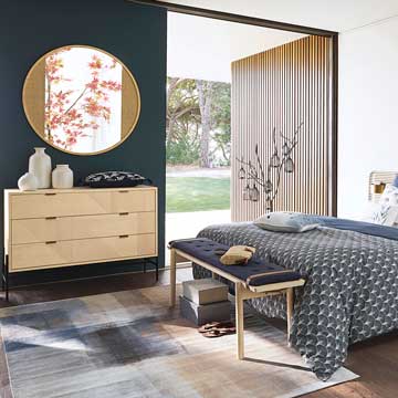 Cómoda negra para dormitorio, cómoda moderna de madera con 7