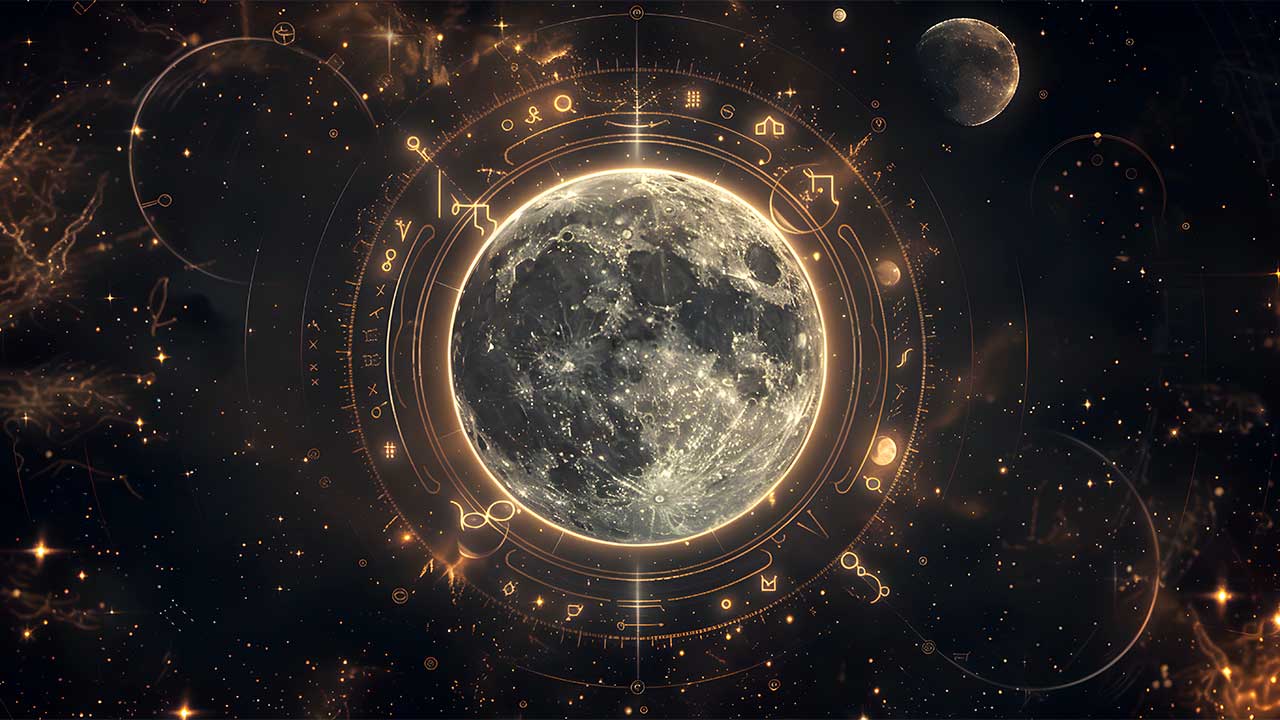 La encantadora danza de la luna: una representación conceptual del calendario lunar y los signos del zodíaco