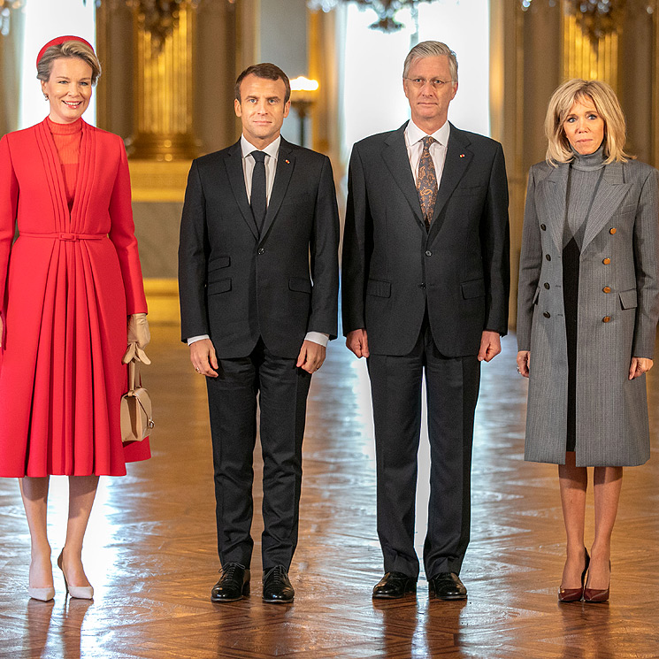 Felipe y Matilde de Bélgica reciben a los Macron en Bruselas con todos los honores