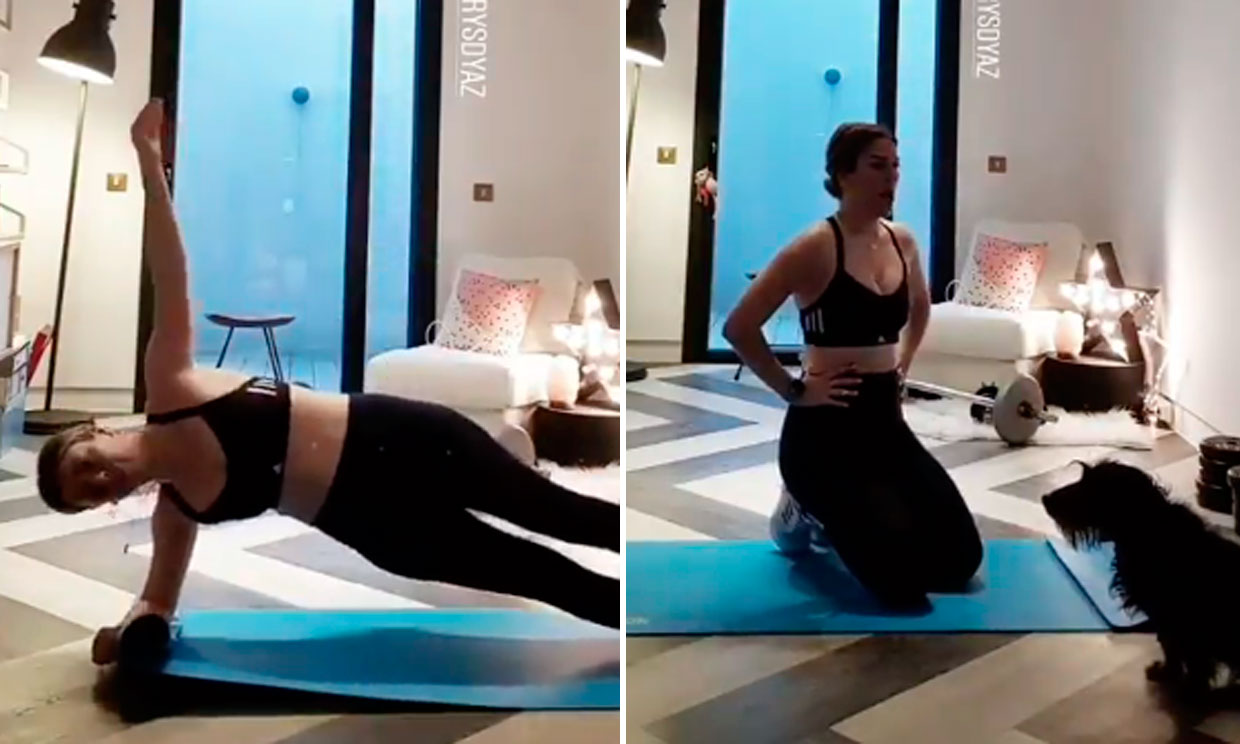 El completo entrenamiento de Blanca Suárez en su casa, con mucha energía ¡y con su perro!