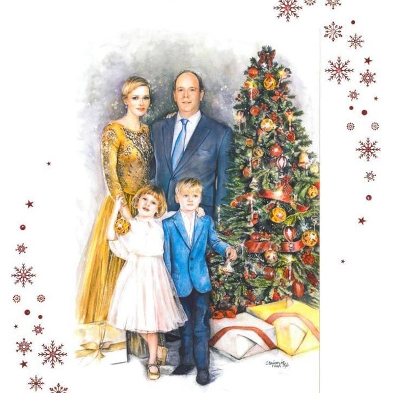 Alberto y Charlene de Mónaco con sus niños felicitando la Navidad