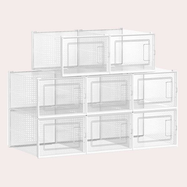 mDesign Cajas organizadoras para baño - Cajas de plástico con asas de  madera para el almace…
