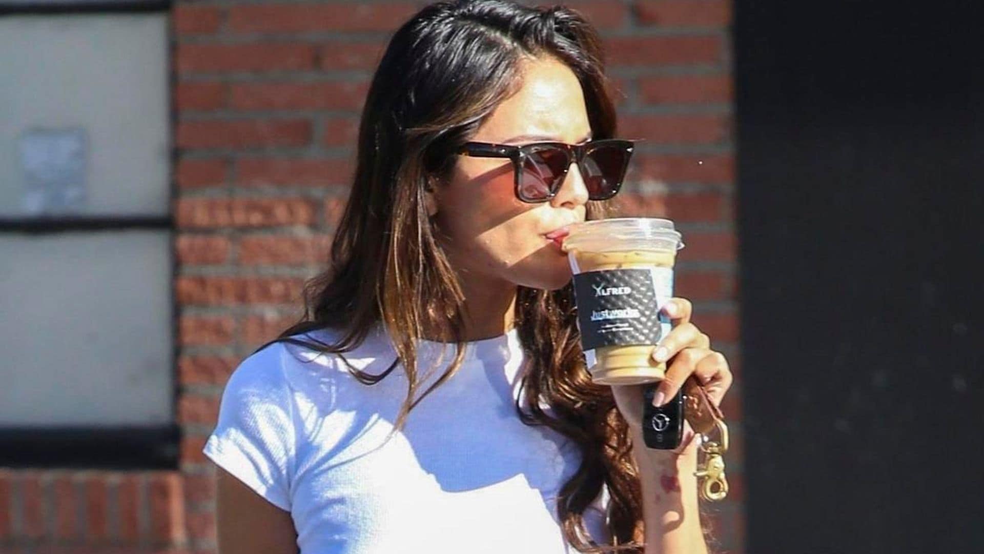 Eiza González takes a break to grab iced coffee