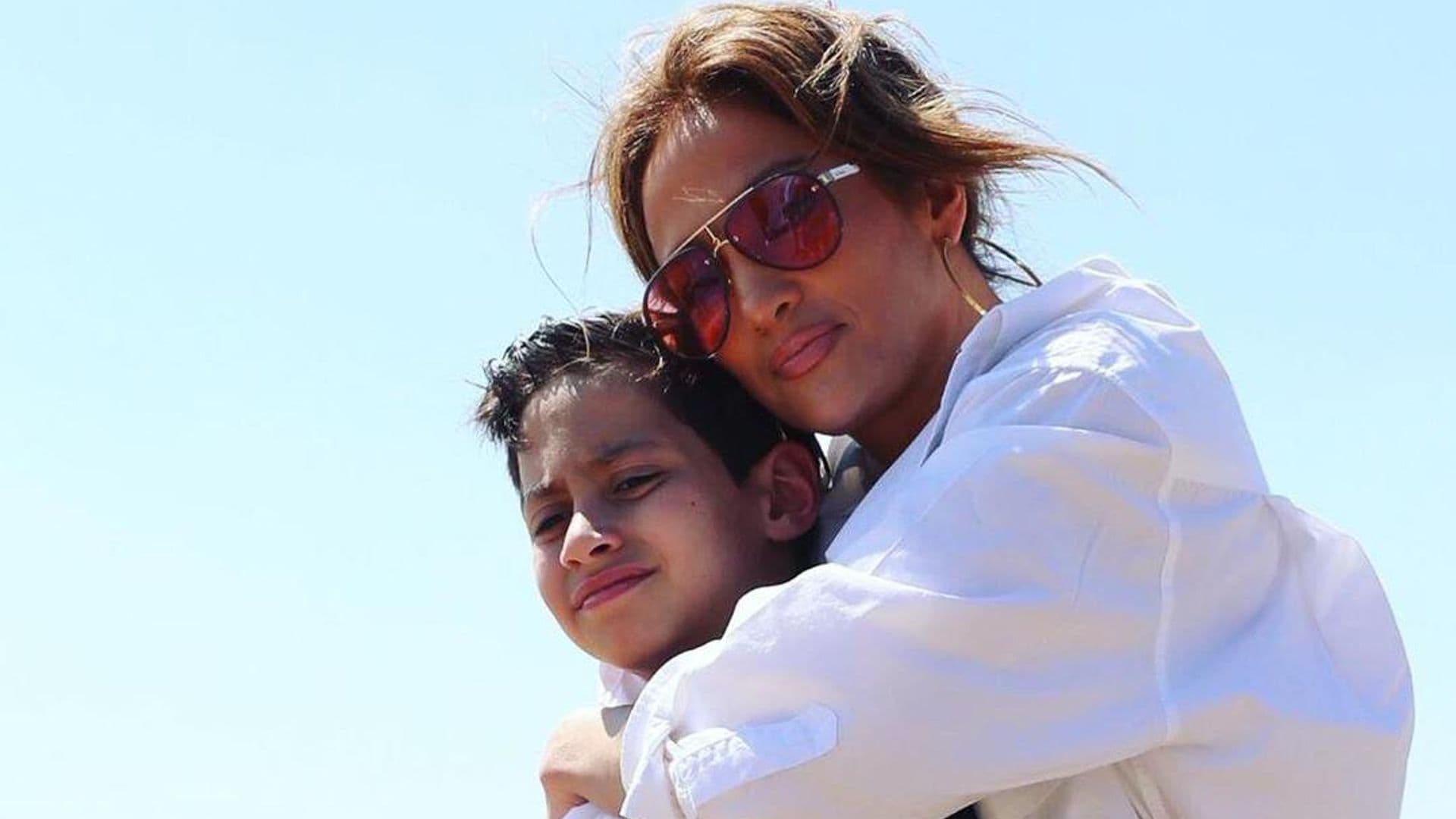 Jennifer Lopez posing with son Max