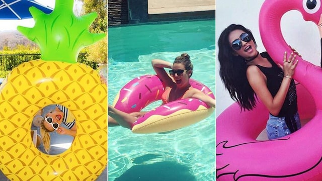 As summer arrives, celebs have been combatting the heat by jumping in the pool alongside their new favorite accessory, the pool float.
<br>From donuts to swans and pineapples, here's a round-up of the stars with their cool pool blow-ups.