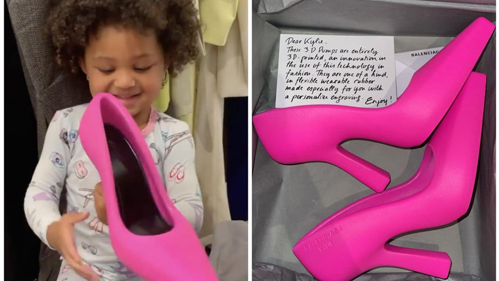 Watch! Stormi helps mom Kylie Jenner open 3D printed pink Balenciaga pumps